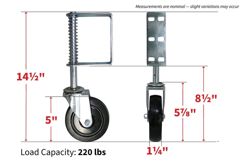 Shepherd Hardware 8735 Hard Rubber Spring Gate Caster with Universal Mount, 5-Inch Wheel, 220-lb Load Capacity, Black - Image 5